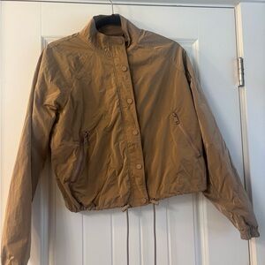 Good American Essential Nylon Track Jacket Size 1 Tan Cropped Snap Zip